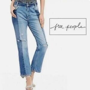 Free People Boho Distressed Size 24 Blue Jeans